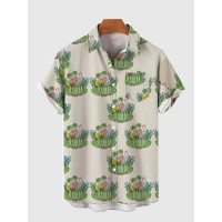 Full-Print Flamingo With Nature Leaf And Coconut Trees Printing Men's Short Sleeve Shirt