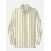 Plaid Series White LightYellow Colorblock Stripe Printing Men‘s Long Sleeve Polo