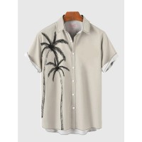 Hawaiian Summer Beach Style Coconut Trees Printing Men's Short Sleeve Shirt